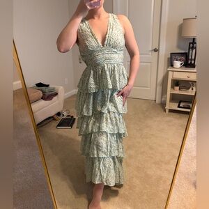 1. State Pale Mint Floral Tiered Ruffle Maxi Dress